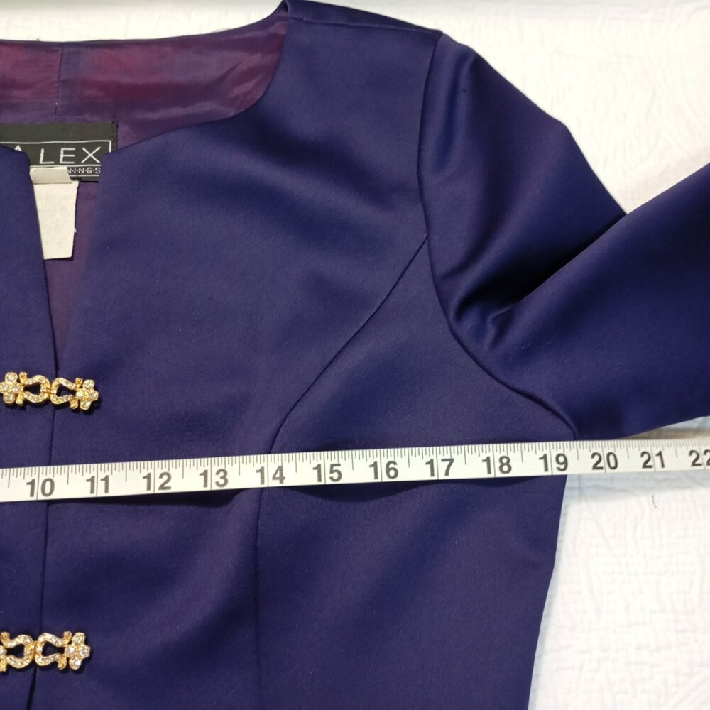Alex Evenings Blazer Jacket Gold Crystal Clasp Closures Womens Purple Size 12 - Picture 11 of 11